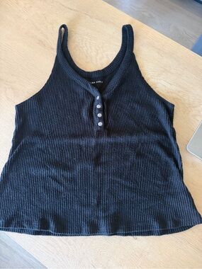 American Eagle Outfitters Black Ribbed Henley-Style Tank